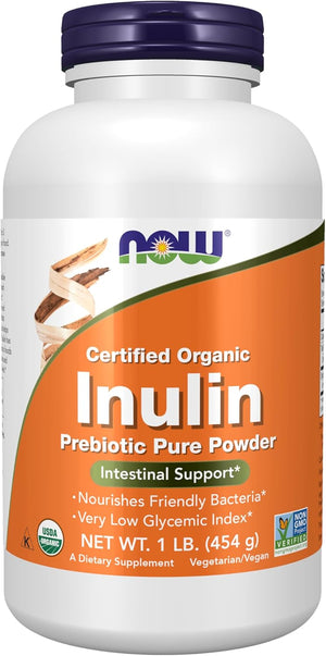 NOW Foods Supplements, Inulin Prebiotic Pure Powder, Certified Organic, Non-GMO Project Verified, Intestinal Support*, 1-Pound