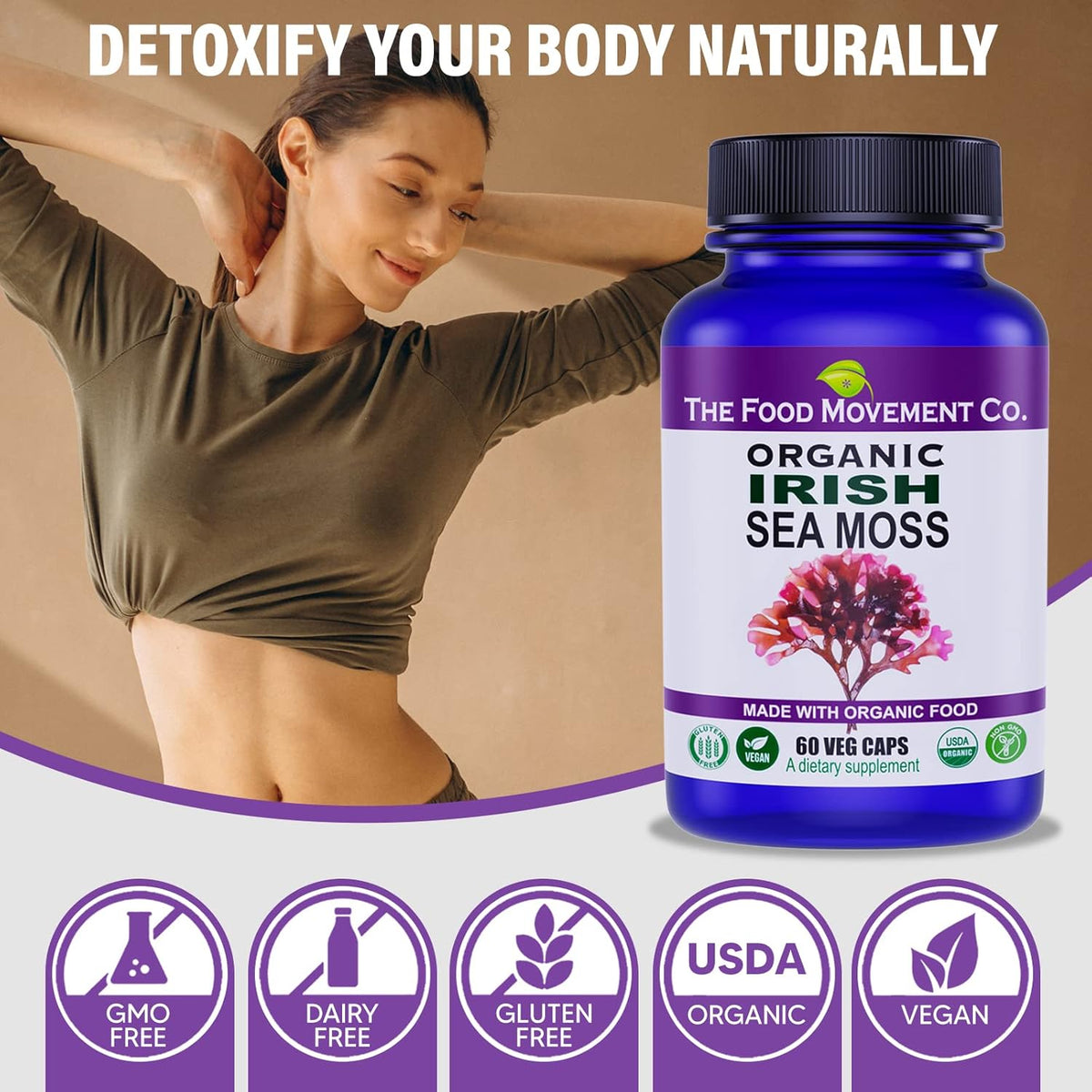 Irish Sea Moss, Organic Prebiotic Food, Over 70 Trace Minerals, Supports Healthy Elimination, Digestion and Immune Support (60)