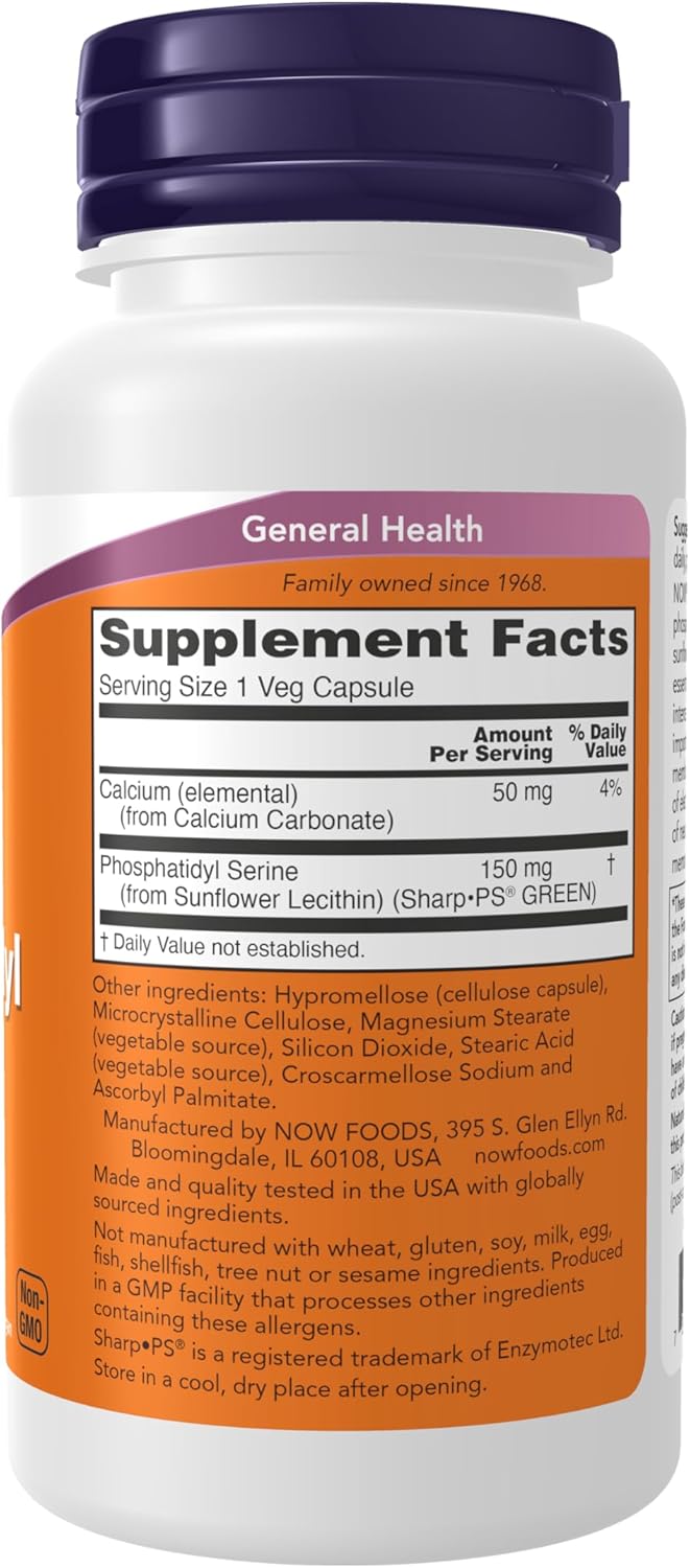 NOW Foods Supplements, Soy-Free Phosphatidyl Serine (150mg), Brain Health*, 60 Veg Capsules