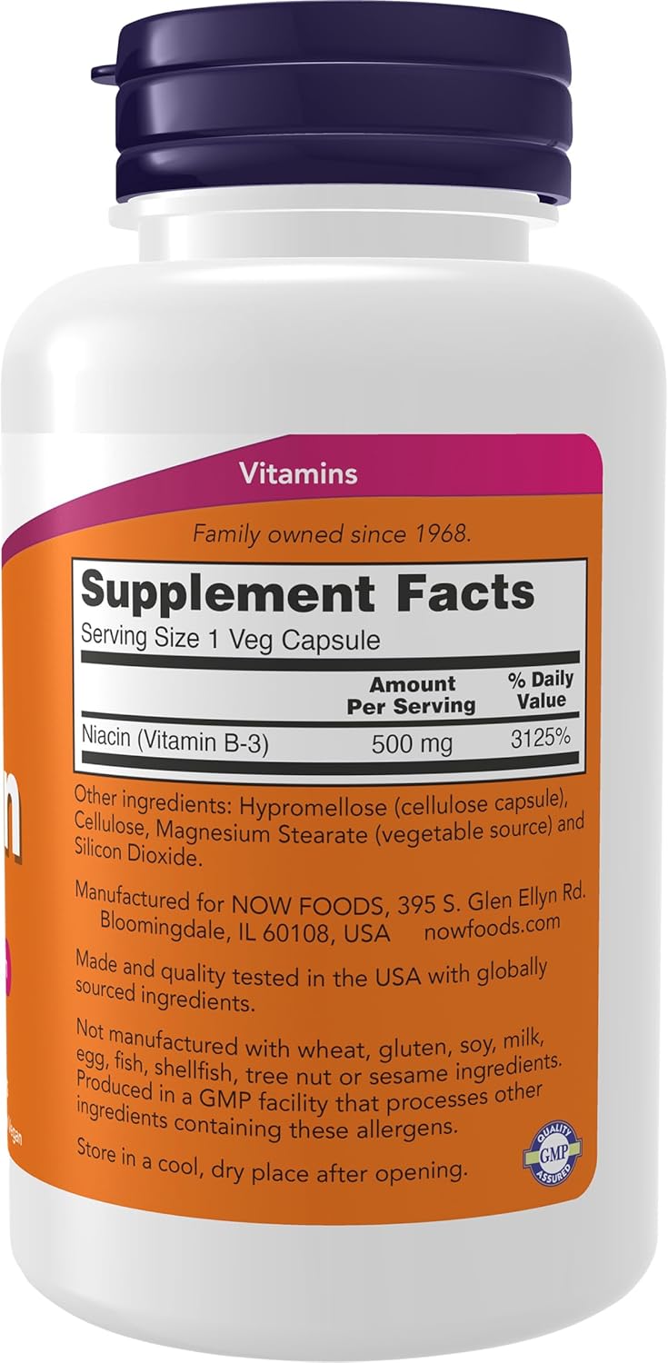 NOW Foods Supplements, Niacin (Vitamin B-3) 500 mg, Essential B-Group Vitamin*, Nutritional Health, 100 Capsules