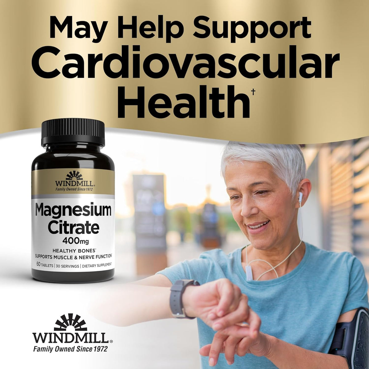 Windmill Natural Vitamins Magnesium Citrate 400 mg, Immune Support, Supports Muscle Recovery, Supports Healthy Heart, 60 Count, 30 Servings