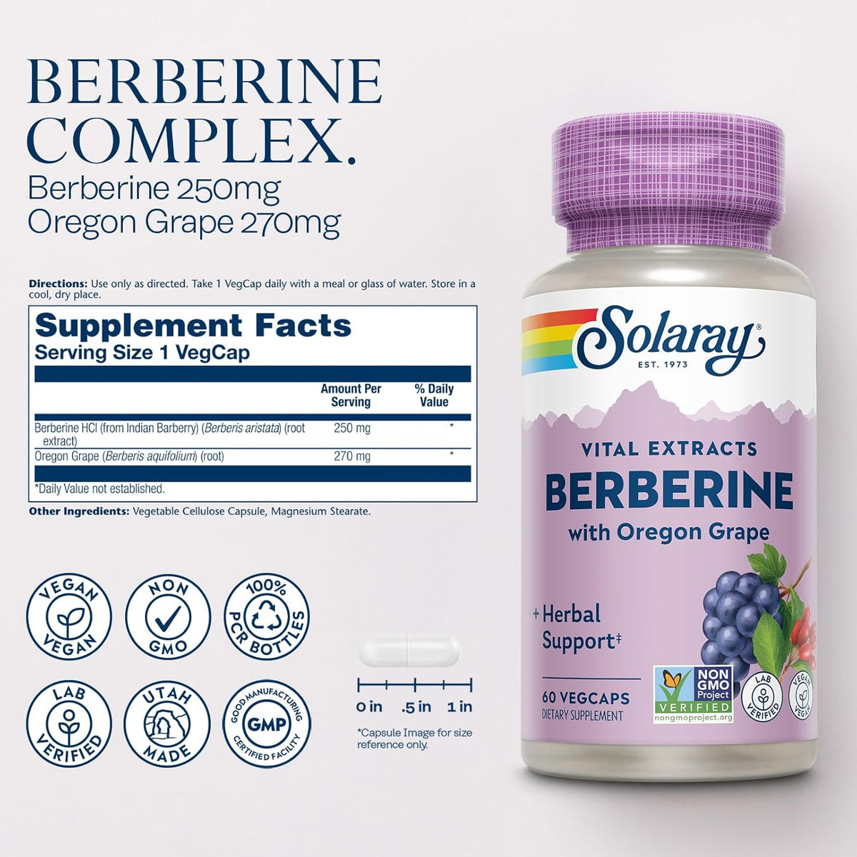 SOLARAY Berberine Root Extract Advanced Formula, AMPK Activator, Healthy Immune, Digestion &amp; Metabolism Support, 60 VegCaps