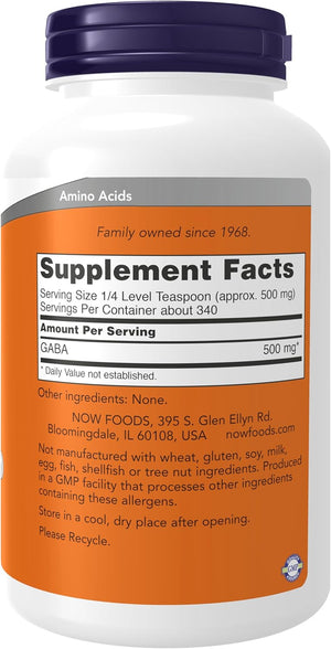NOW Foods Supplements, GABA (Gamma-Aminobutyric Acid) Powder, Neurotransmitter Support*, 6-Ounce