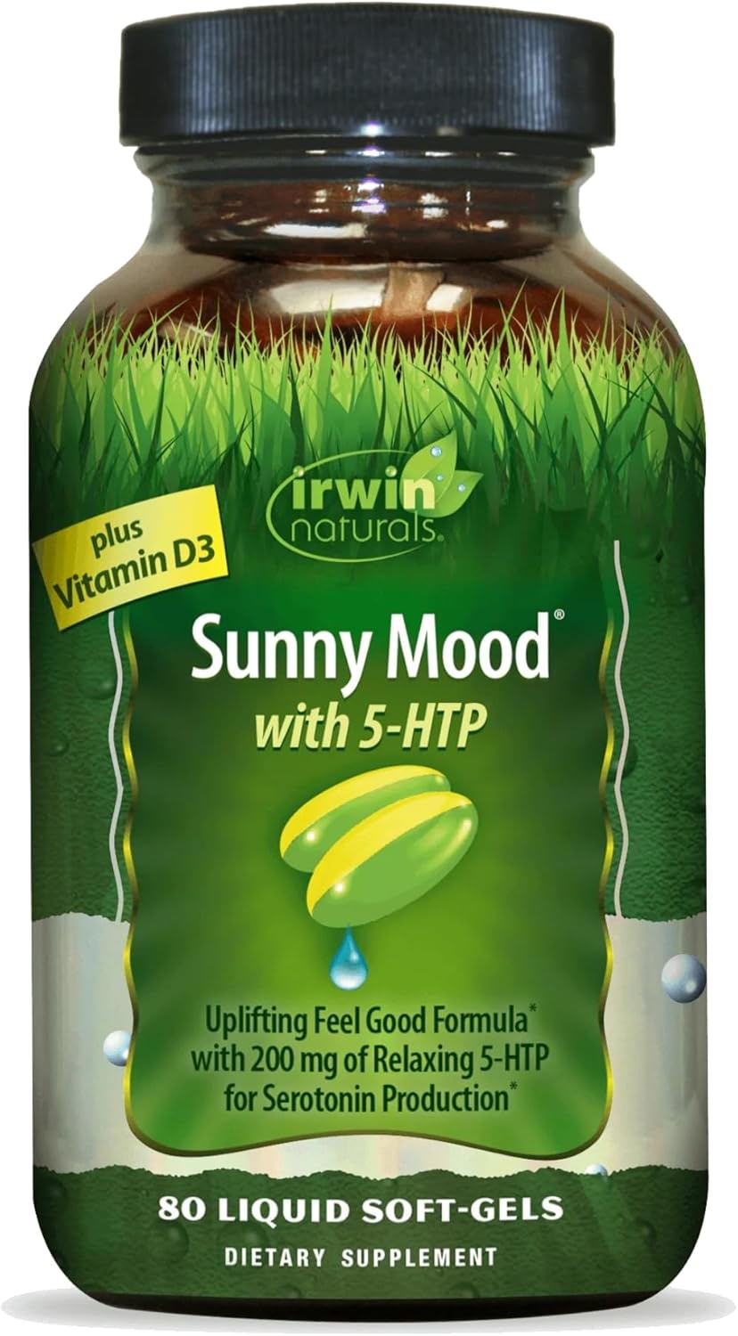 Irwin Naturals Sunny Mood with 5-HTP - 80 Liquid Soft-Gels - Supports Emotional Well-Being &amp; Relaxation - 40 Servings