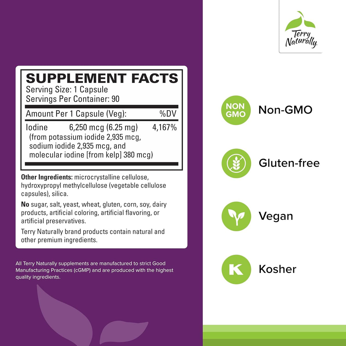Terry Naturally Tri-Iodine - Support Thyroid Health - Aids Hormone Balance with Molecular Iodine from Kelp - Features Potassium Iodide &amp; Sodium Iodide - Brain &amp; Energy Support - 6.25mg, 90 Capsules