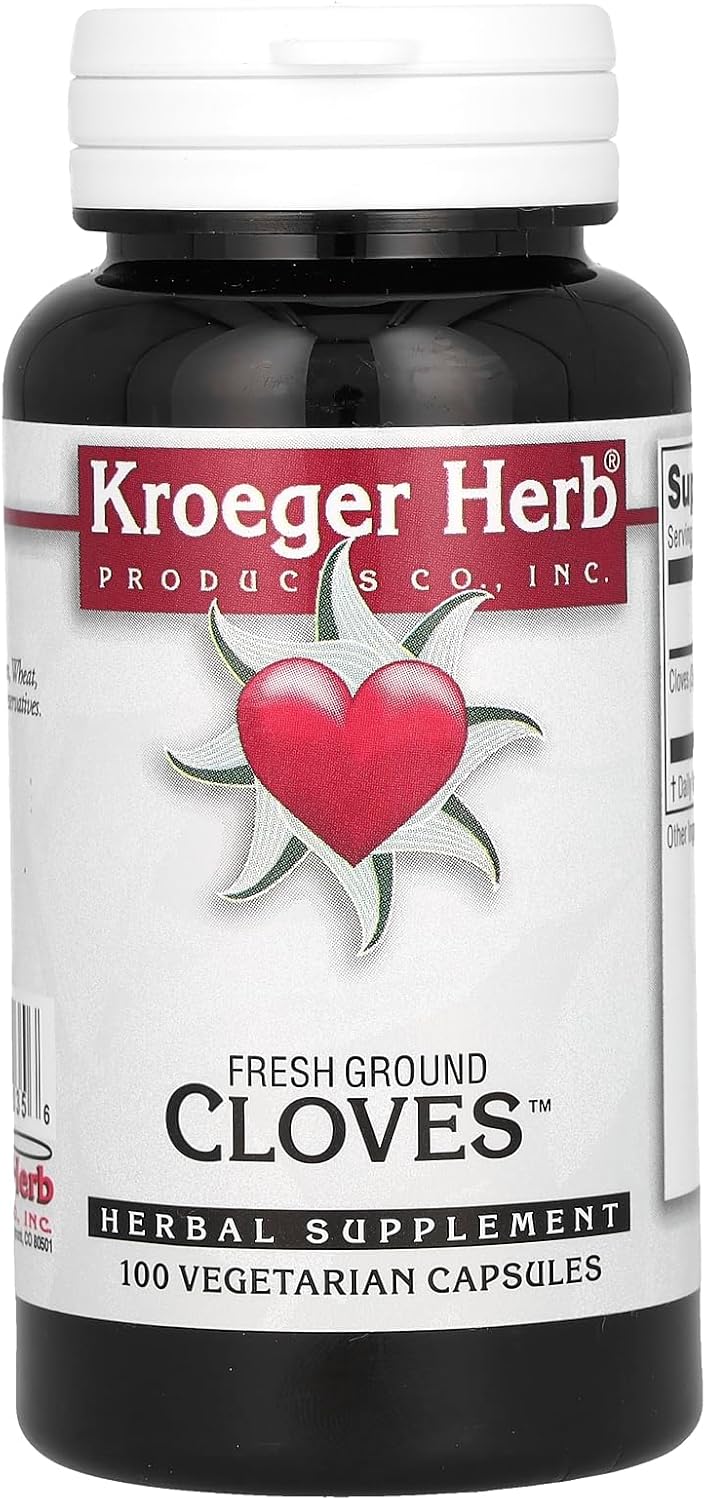 Kroeger Herb, Cloves, Natural Antioxidant Cloves Capsules, Liver Health, Digestive Clove Supplement - Vegetarian, Non-GMO, Gluten Free, No Preservatives or Fillers - 100 Capsules, Made in USA