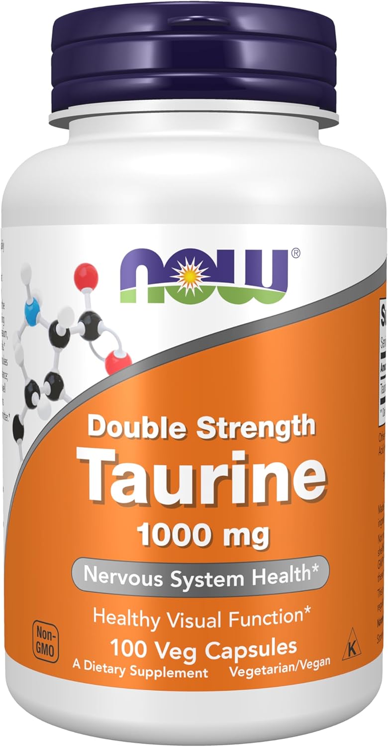 NOW Foods Supplements, Taurine 1,000 mg, Double Strength, Nervous System Health*, 100 Veg Capsules