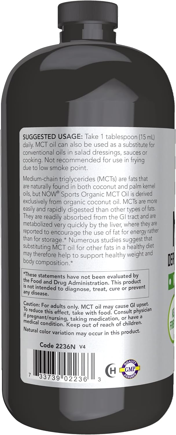 NOW Sports Nutrition, Organic MCT (Medium-chain triglycerides) Oil (in Plastic), 32-Ounce