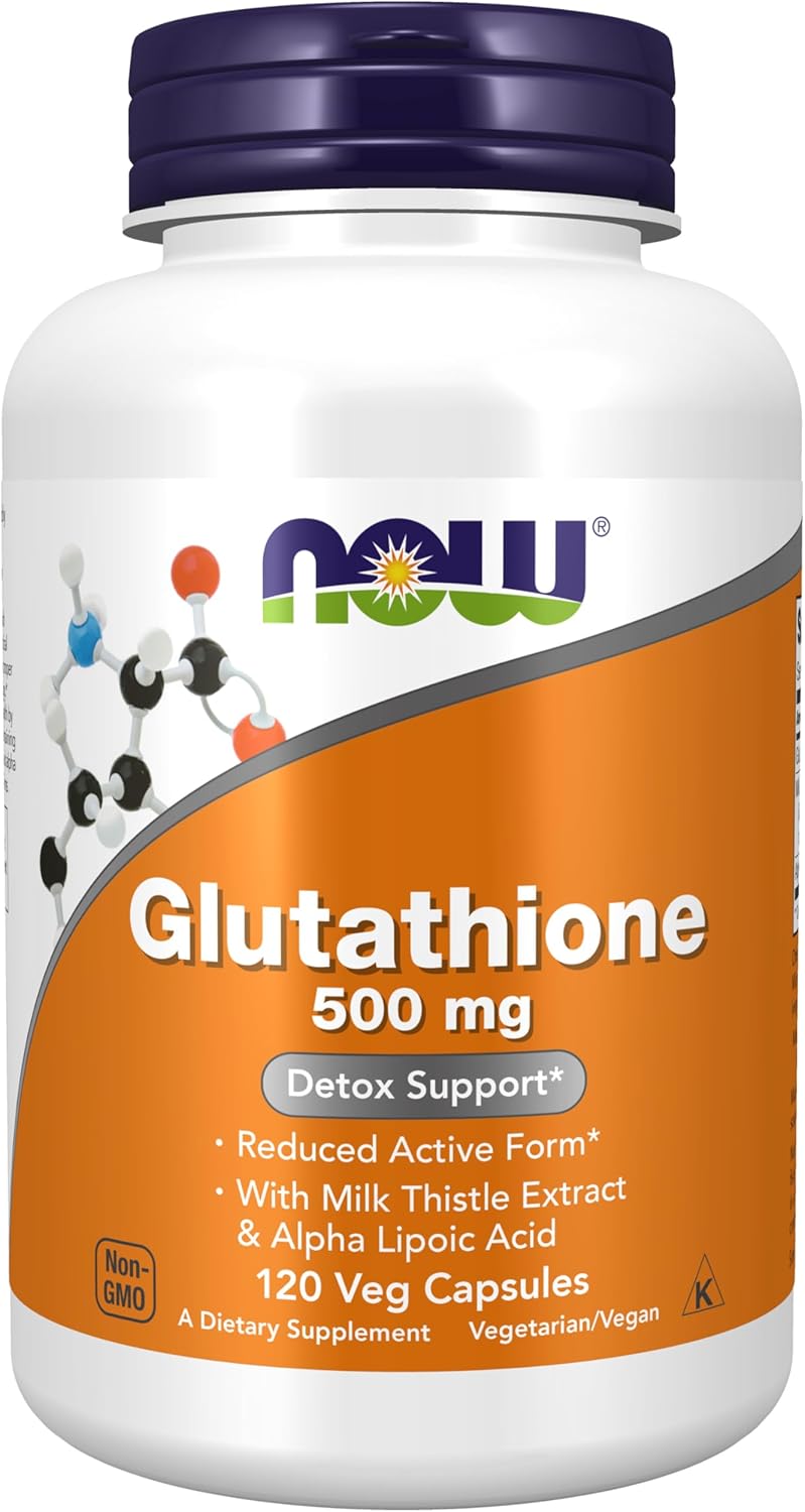 NOW Supplements, Glutathione 500 mg, with Milk Thistle Extract &amp; Alpha Lipoic Acid, Free Radical Neutralizer*, 120 Veg Capsules