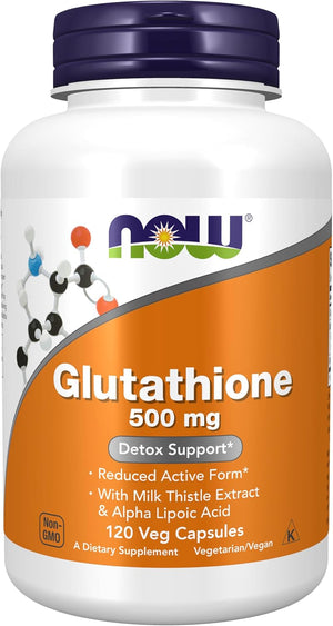 NOW Supplements, Glutathione 500 mg, with Milk Thistle Extract & Alpha Lipoic Acid, Free Radical Neutralizer*, 120 Veg Capsules