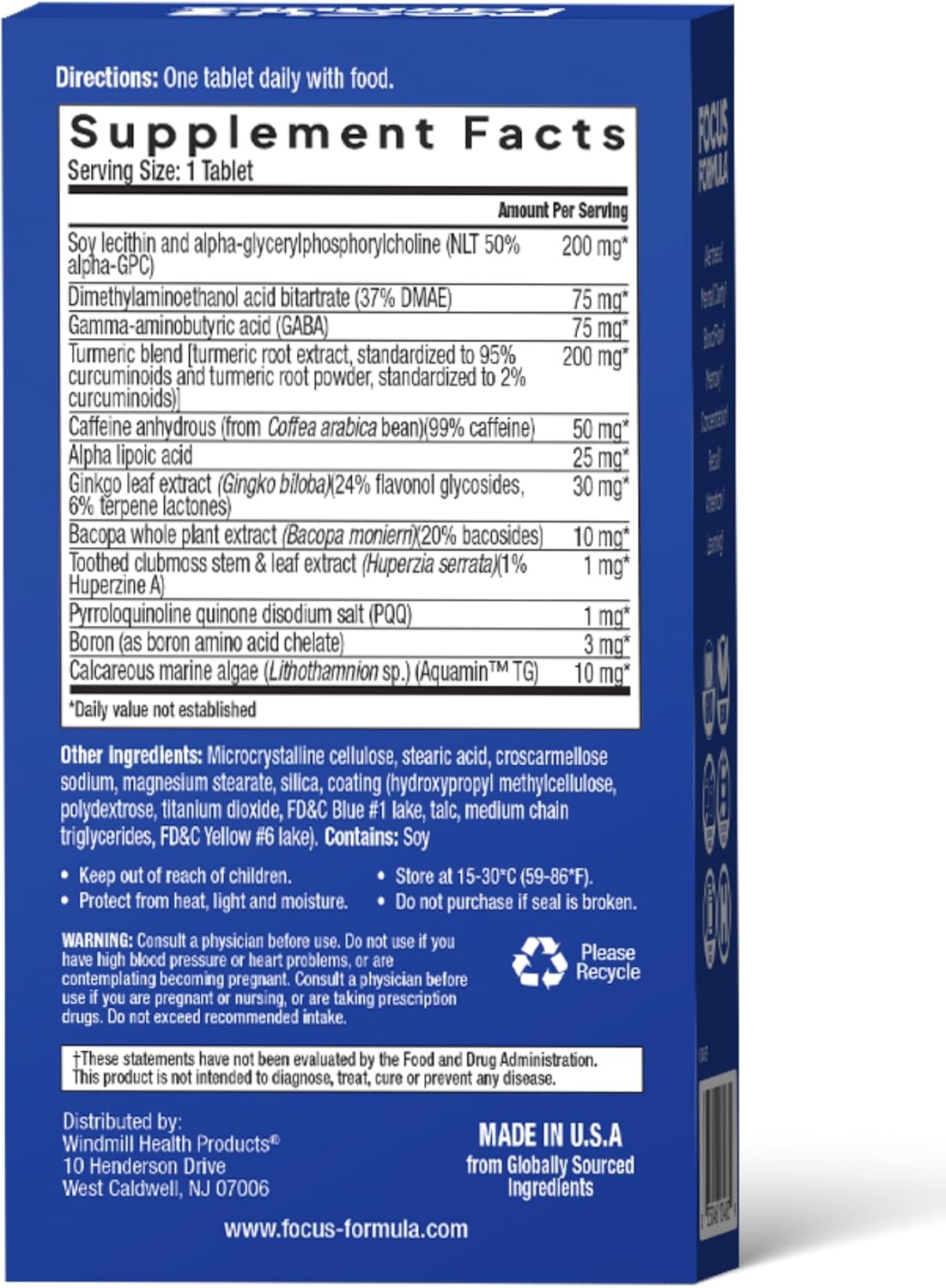 Nootropic Brain Supplement, Focus Capsules for Concentration, Supports Energy, Brain Booster with GABA, DMAE, and BACOPA, Memory Support Supplement, Cognitive Support, 60 Veggie Tablets