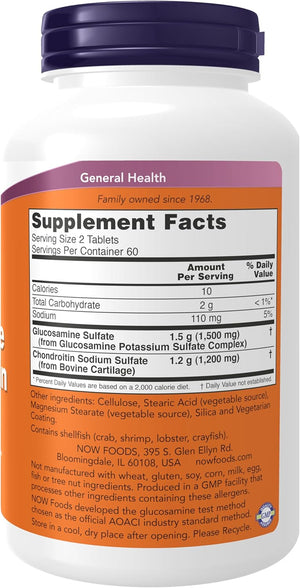 NOW Foods Supplements, Glucosamine & Chondroitin Extra Strength, Sulfate Forms, 120 Tablets