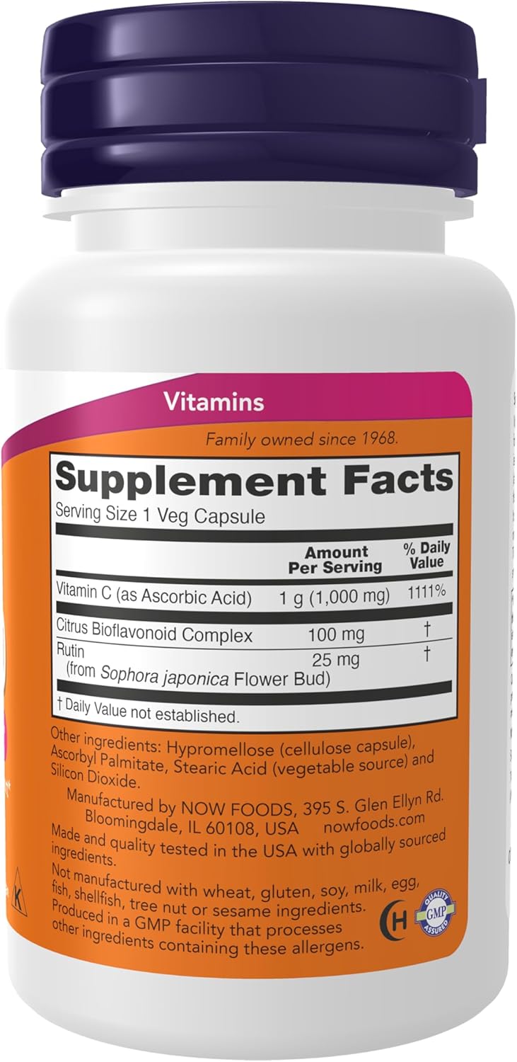NOW Foods Supplements, Vitamin C-1,000 with Rose HIPS &amp; Bioflavonoids, Antioxidant Protection*, 30 Veg Capsules