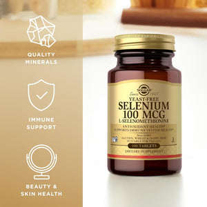 Solgar Yeast-Free Selenium 100 mcg - 100 Tablets - Supports Antioxidant & Immune System Health - Non-GMO, Gluten Free, Dairy Free, Kosher - 100 Servings