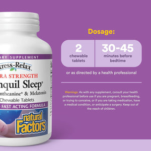 Natural Factors Tranquil Sleep Extra Strength - Calm Sleep Health Supplement - Relaxation Support Supplement with Melatonin & 5-HTP - 60 Chewable Tablets (60 Servings)