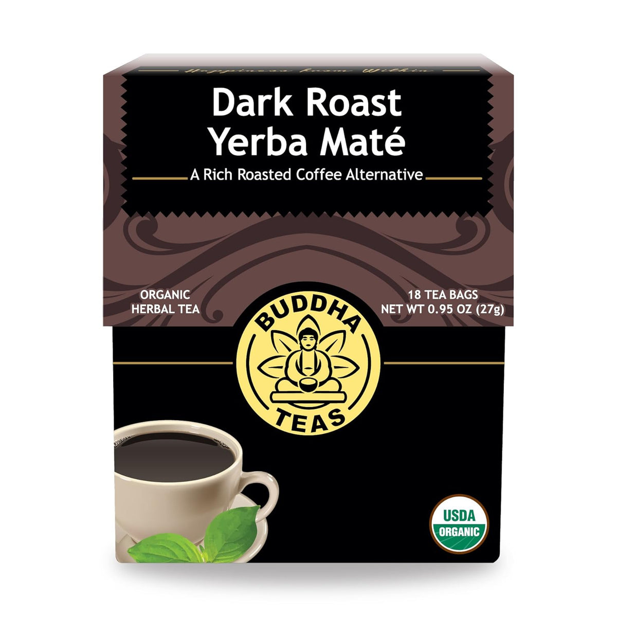 Buddha Teas Organic Dark Roast Yerba Maté - OU Kosher, Caffeine-Free, GMO-Free - 18 Bleach-Free Tea Bags
