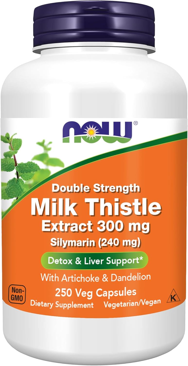 NOW Foods Supplements, Silymarin Milk Thistle Extract 300 mg with Artichoke and Dandelion, Double Strength, Supports Liver Function*, 250 Veg Capsules