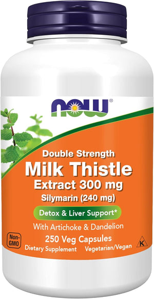 NOW Foods Supplements, Silymarin Milk Thistle Extract 300 mg with Artichoke and Dandelion, Double Strength, Supports Liver Function*, 250 Veg Capsules