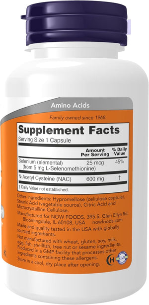 NOW Supplements, NAC (N-Acetyl Cysteine) 600 mg with Selenium 100 Capsules