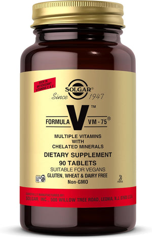 Solgar Formula VM-75, 90 Tablets - Multivitamin with Chelated Minerals - Vitamin A, B6, B12, C, D, E - Biotin, Magnesium, Calcium, Iron, Zinc - Vegan, Gluten Free, Dairy Free, Kosher - 90 Servings