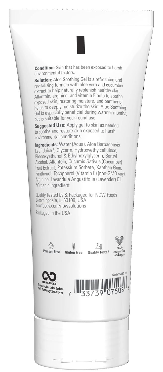 NOW Foods Solutions, Aloe Soothing Gel, Soothing and Replenishing After Sun, Multi-Purpose Formula, 8-Ounce