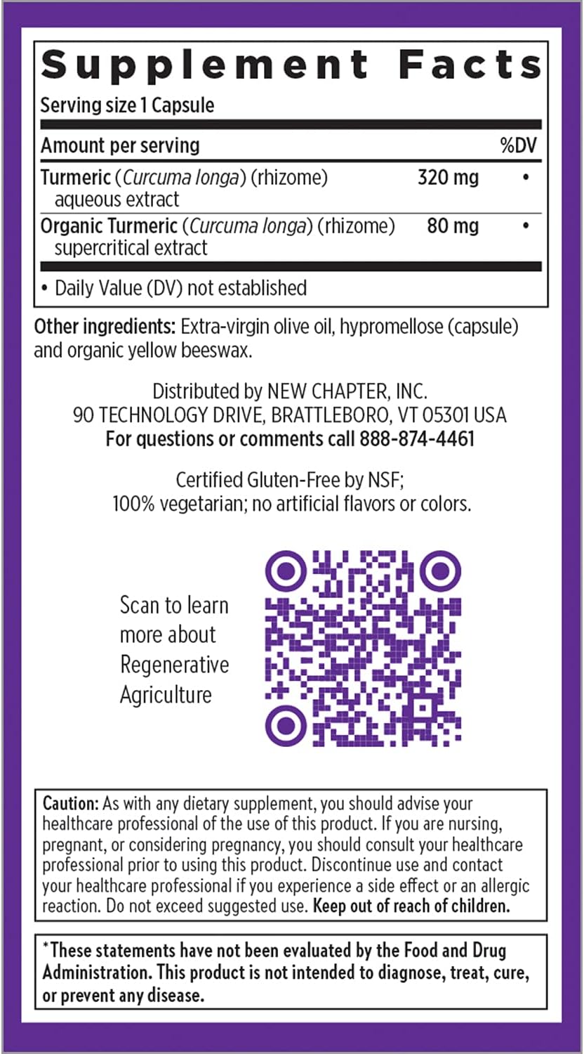 New Chapter Turmeric Supplement, One Daily, Heart, Brain & Healthy Inflammation Support, Supercritical Turmeric Curcumin Means No Black Pepper Needed, Non-GMO, Gluten Free – 120 Count