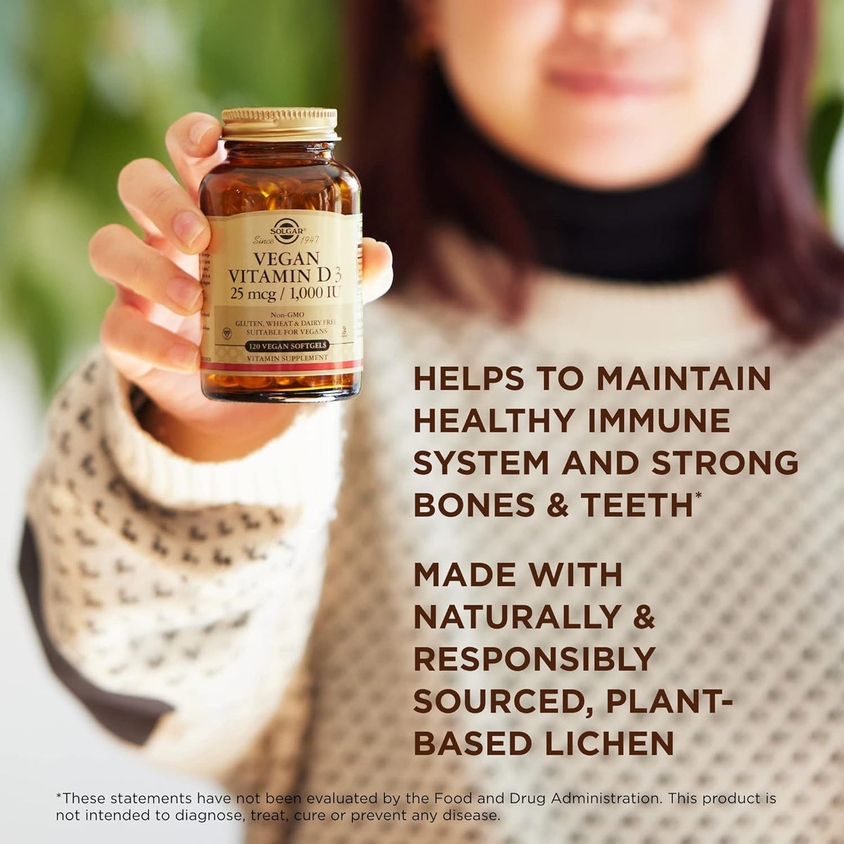 Solgar Vegan Vitamin D3 (Cholecalciferol) 150 mcg (6,000 IU) - 50 Softgels - Immune Support - Helps Maintain Healthy Bones &amp; Teeth - Non-GMO, Certified Vegan, Gluten &amp; Dairy Free - 50 Servings