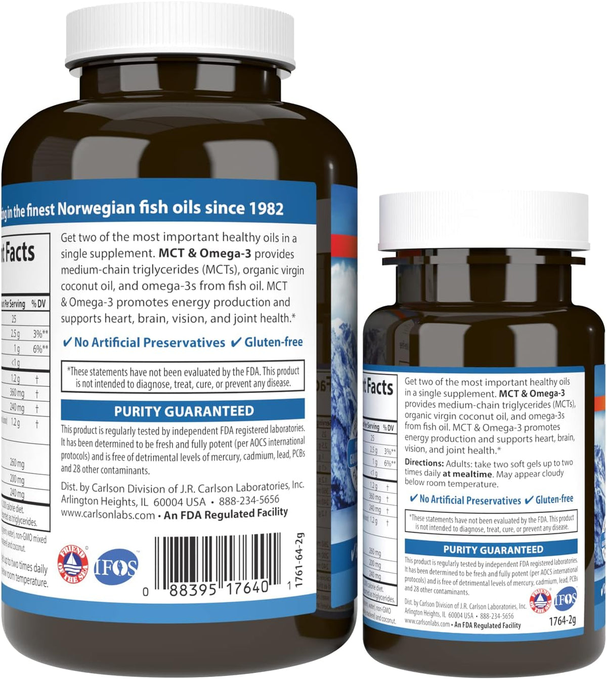 Carlson - MCT &amp; Omega-3, Coconut Oil, Caprylic &amp; Capric Acids, EPA &amp; DHA, Energy Production, Fat Metabolism &amp; Brain Health, 120+30 Softgels