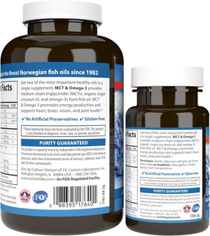 Carlson - MCT & Omega-3, Coconut Oil, Caprylic & Capric Acids, EPA & DHA, Energy Production, Fat Metabolism & Brain Health, 120+30 Softgels