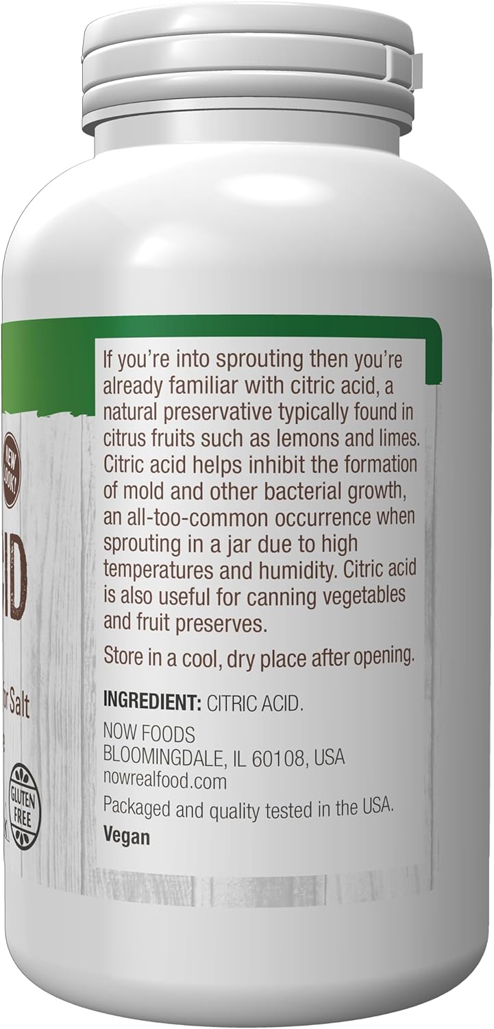 NOW Foods, Citric Acid, Sprouting Aid, Great Substitute for Salt, Preservative Found in Citrus Fruits, 1-Pound
