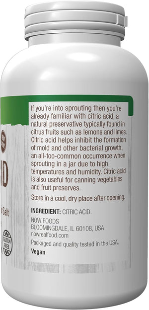 NOW Foods, Citric Acid, Sprouting Aid, Great Substitute for Salt, Preservative Found in Citrus Fruits, 1-Pound