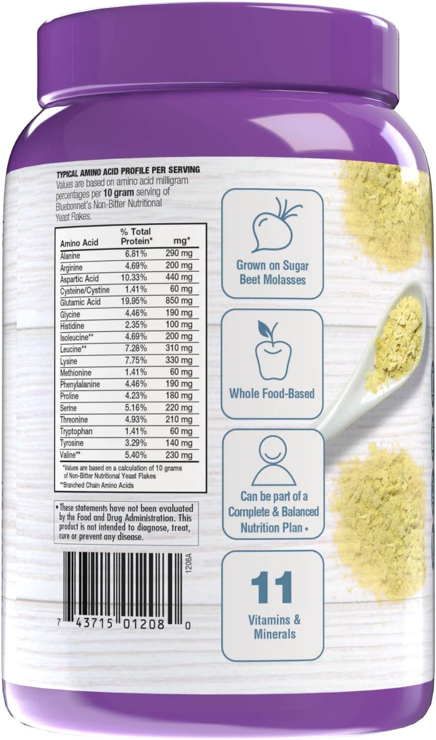 BlueBonnet Nutrition Non-Bitter Nutritional Yeast Flakes - Plant-Sourced Protein, B Vitamins &amp; Vitamin D - Non-GMO, Vegan, Kosher, Gluten-Free, Soy-Free - 10.58 oz, 30 Servings