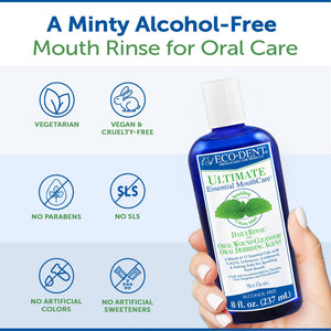 Eco-Dent Alcohol-Free Mouthwash, Mint - Ultimate Essential MouthCare, Oral Care Mouth Wash for Adults, Baking Soda Mouth Rinse with CoQ10/Herbs/Essential Oils, 8 Fl Oz