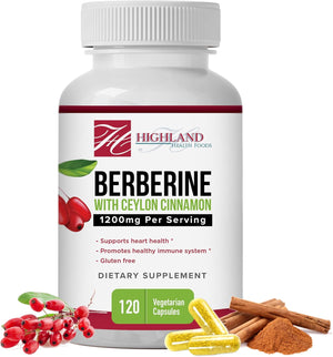 Berberine 1200mg with Ceylon Cinnamon - Berberine HCL and True Cinnamon for Blood Sugar and Metabolic Support - Non-GMO and Vegan Formula - Natural Support for Healthy Lifestyle