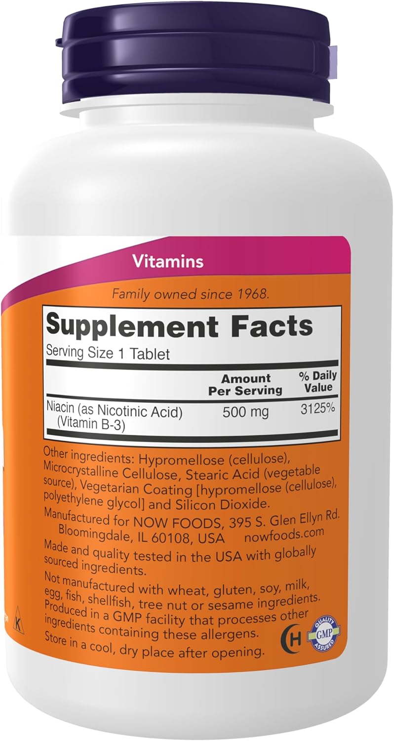 NOW Foods Supplements, Niacin (Vitamin B-3) 500 mg, Sustained Release, Nutritional Health, 250 Tablets