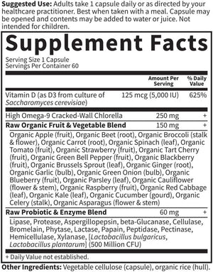 Garden of Life Vitamin D3 5000 IU, Raw Whole Food Supplements with Chlorella, Fruit, Veggies & Probiotics for Bone & Immune Health, 60 Vegetarian Capsules