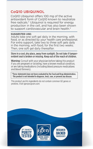 Nordic Naturals Nordic CoQ10 Ubiquinol - 60 Mini Soft Gels - 100 mg Coenzyme Q10 (CoQ10) Ubiquinol - Heart & Brain Health, Cellular Energy Production, Antioxidant Support - Non-GMO - 60 Servings