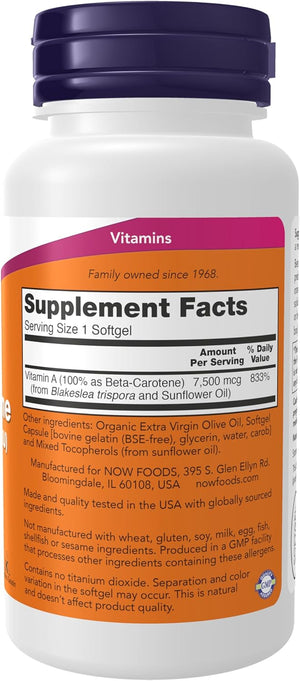 NOW Foods Supplements, Natural Beta Carotene 25,000 IU, Essential Nutrition, 90 Softgels