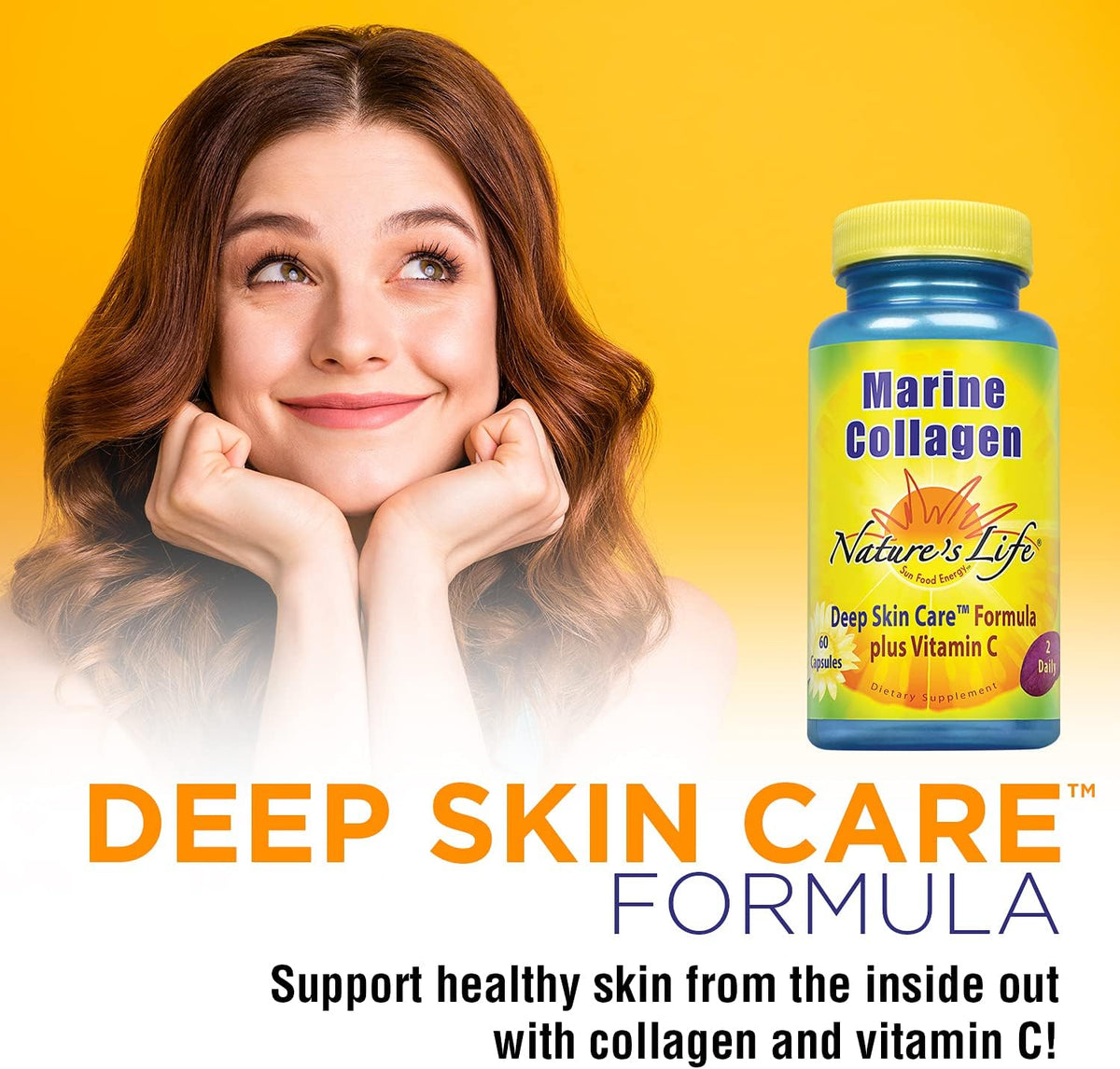 Nature&#39;s Life Marine Collagen Deep Skin Care Formula Plus Vitamin C | from Deep Cold-Water Fish | 30 Servings, 60 Caps