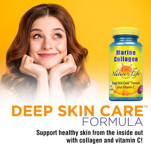 Nature's Life Marine Collagen Deep Skin Care Formula Plus Vitamin C | from Deep Cold-Water Fish | 30 Servings, 60 Caps