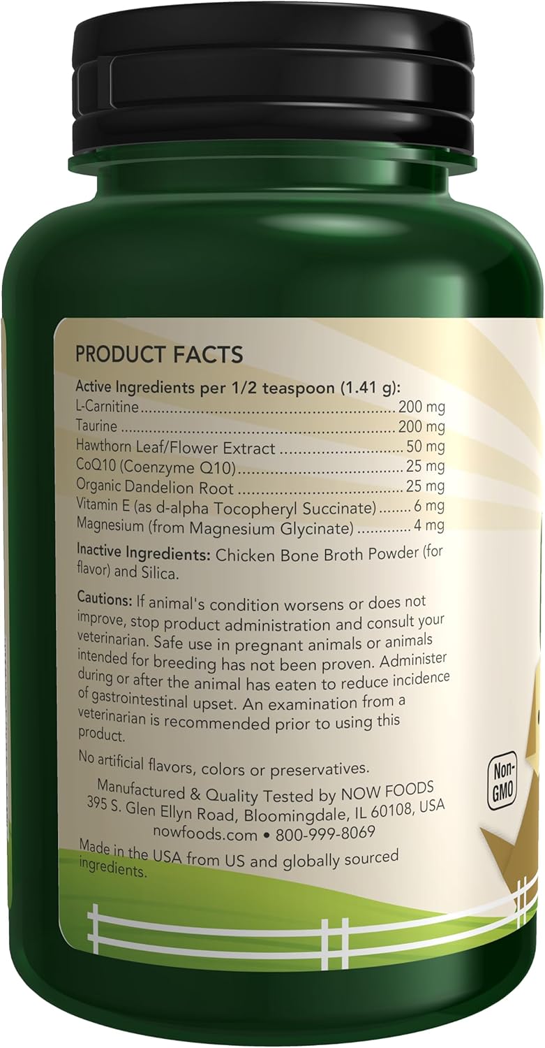 NOW Foods Pet Health, Cardiovascular Support Supplement, Formulated for Cats &amp; Dogs, NASC Certified, Powder, 4.5-Ounce