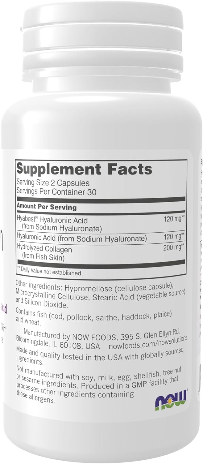 NOW Foods Solutions, Hydration Rescue with Hyabest® hyaluronic acid, 60 Veg Capsules