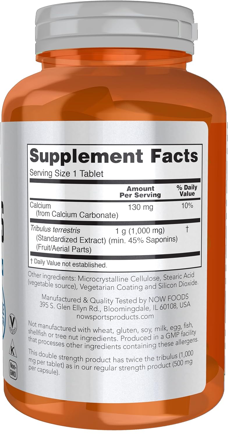 NOW Foods Sports Nutrition, Tribulus (Tribulus terrestris) 1,000 mg, Double Strength, Men&#39;s Health, 180 Tablets