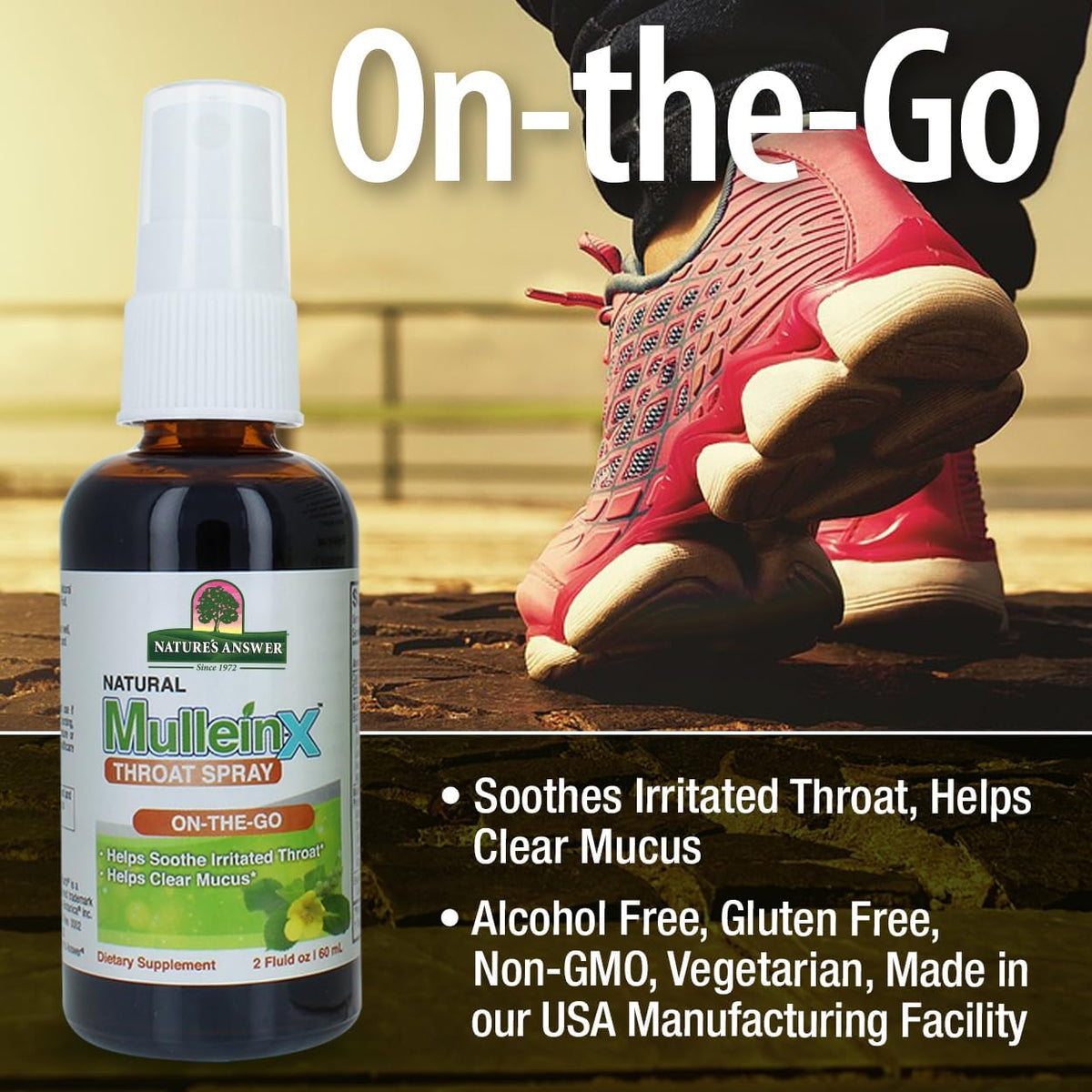 Nature&#39;s Answer Mullein X Throat 2 Ounce Spray - Cough Expectorant, Natural Throat Soothing, Clears Mucus, Gluten Free, Non GMO, Vegetarian, Natural Peppermint Flavor