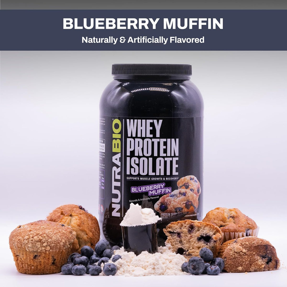 NutraBio 100% Whey Protein Isolate Protein Powder – 25g Protein with Complete Amino Acid Profile, Non-GMO, Soy and Gluten Free, Low Carb and Low Calorie Whey Protein Powder - Blueberry Muffin - 5 Lbs.