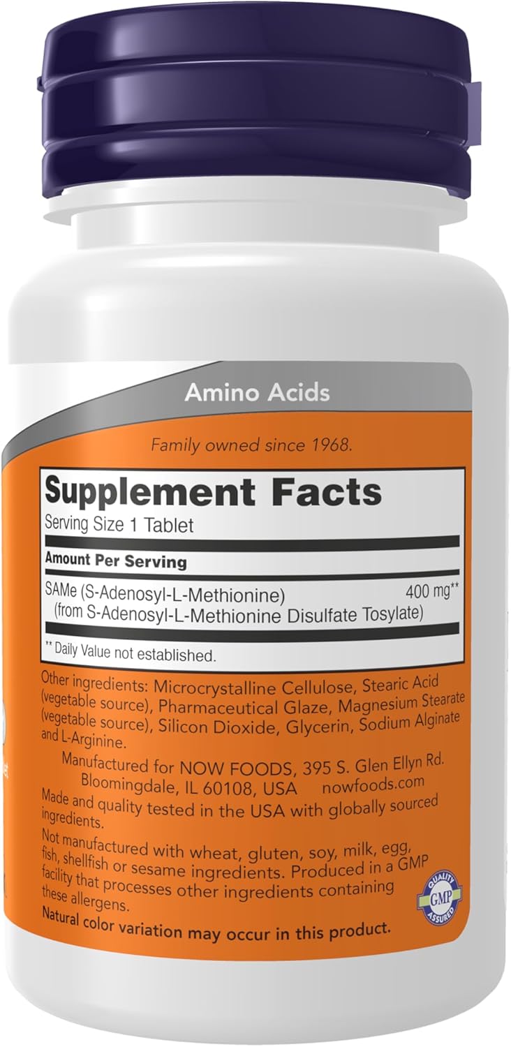 NOW Foods Supplements, SAMe (S-Adenosyl-L-Methionine) 400 mg, Nervous System Support*, 30 Tablets