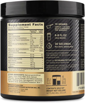 Optimum Nutrition Gold Standard Pre-Workout, Vitamin D for Immune Support, with Creatine, Beta-Alanine, and Caffeine for Energy, Keto Friendly, Blueberry Lemonade, 30 Servings