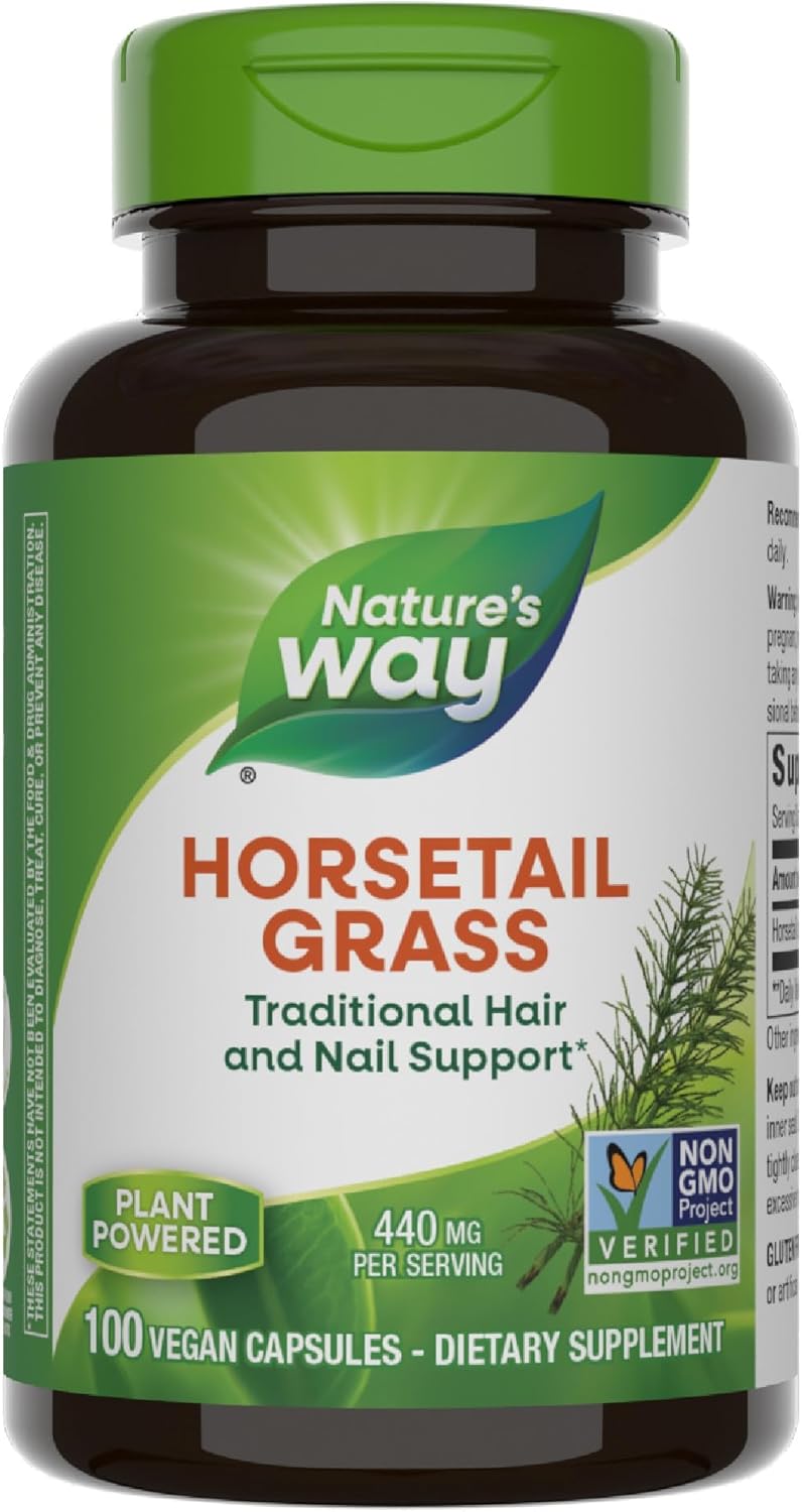 Nature&#39;s Way Horsetail Grass, Traditional Hair &amp; Nail Support*, 440 mg per Serving, Non-GMO Project Verified, Vegan, 100 Capsules