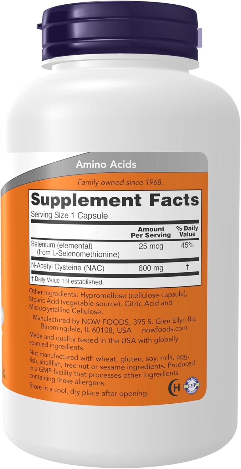 NOW Supplements, NAC (N-Acetyl Cysteine) 600 mg with Selenium, 250 Veg Capsules