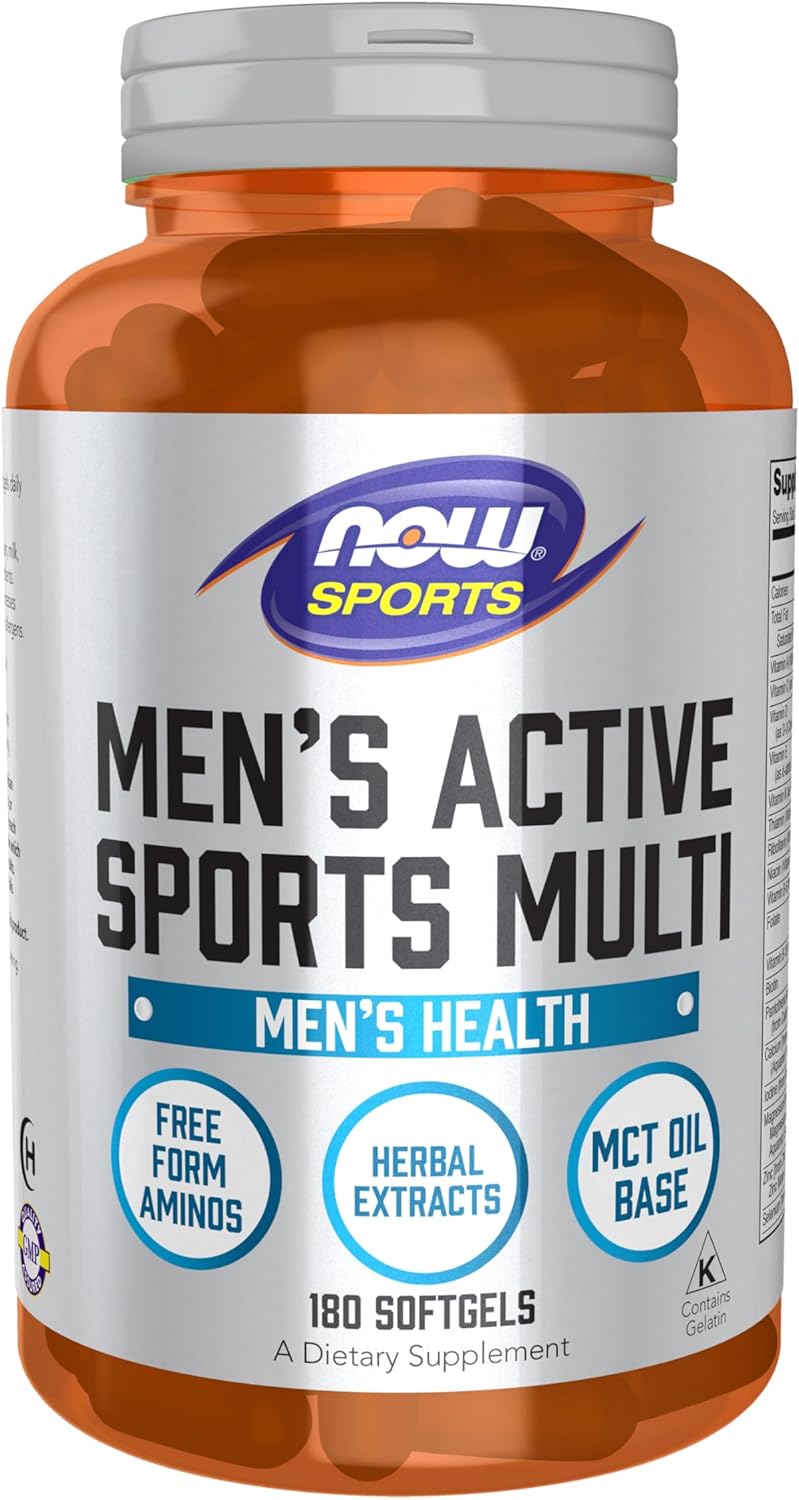 NOW Foods Sports Nutrition, Men&#39;s Extreme Sports Multi with Free-Form Amino Acids, ZMA®, Tribulus, MCT Oil, and Herbal Extracts, 180 Softgels